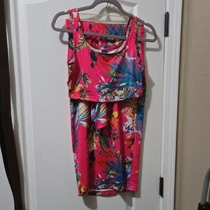 SHEIN Pink Tropical Print Dress